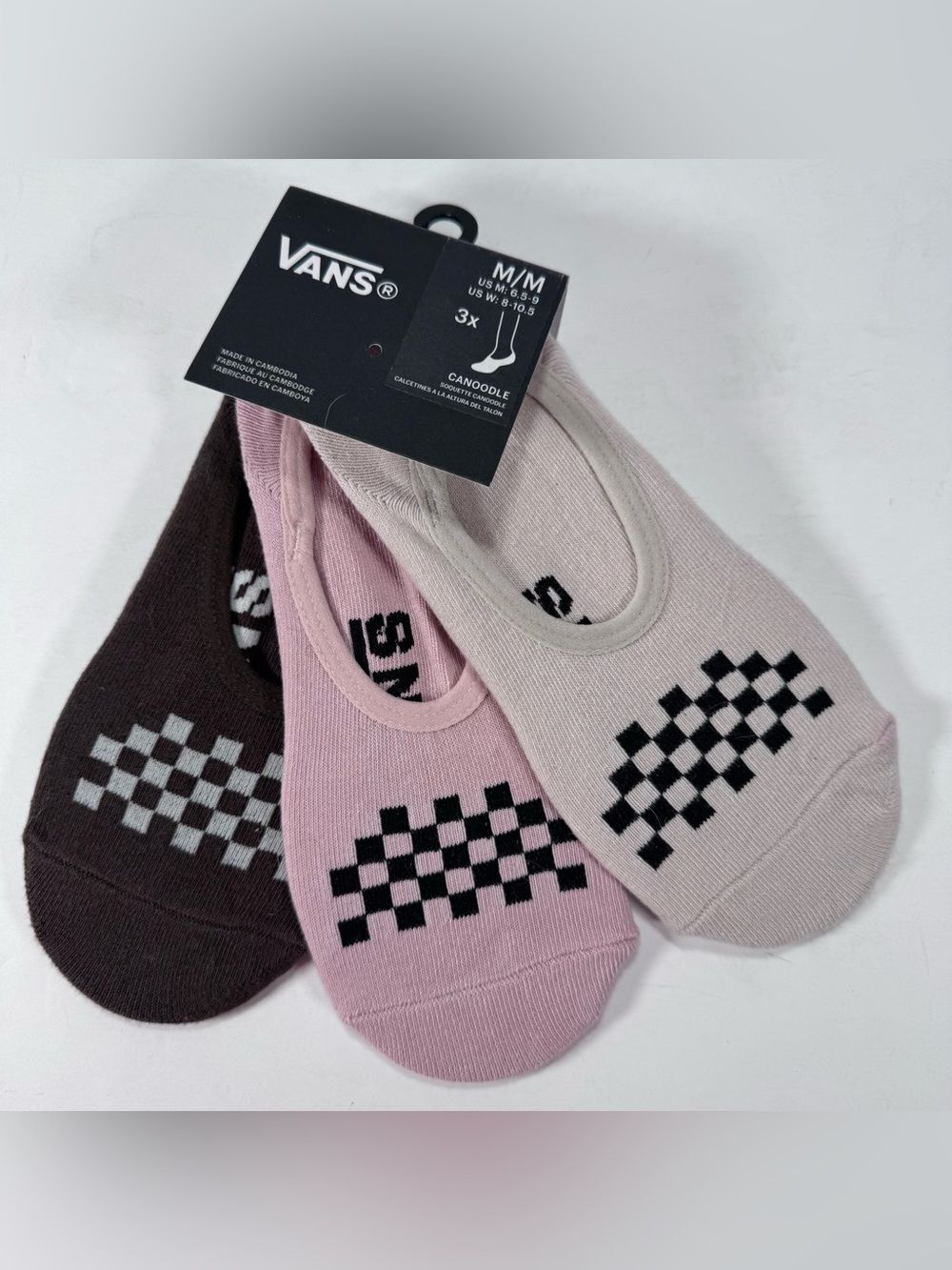 Vans No Show Canoodle Socks 3 pack Tan Pink Brown Women Size 8-10.5/Medium